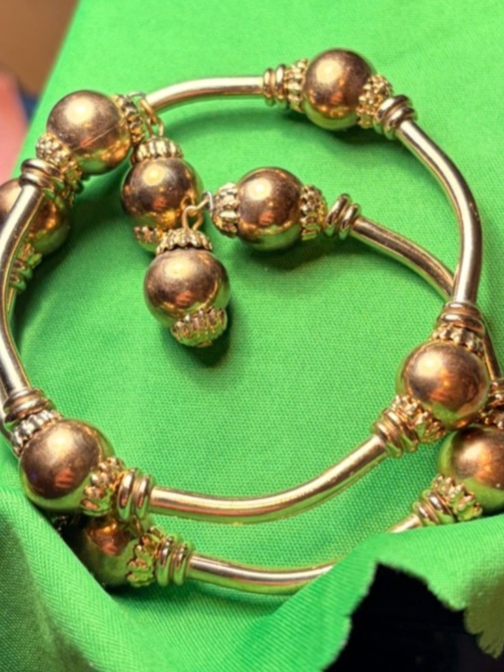 Ball & Tassel Gold Tone Cuff Bracelet #206373215991